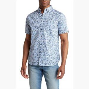 Ben Sherman Mens Blue & White Floral Digital Print Shirt  Size: M NWT